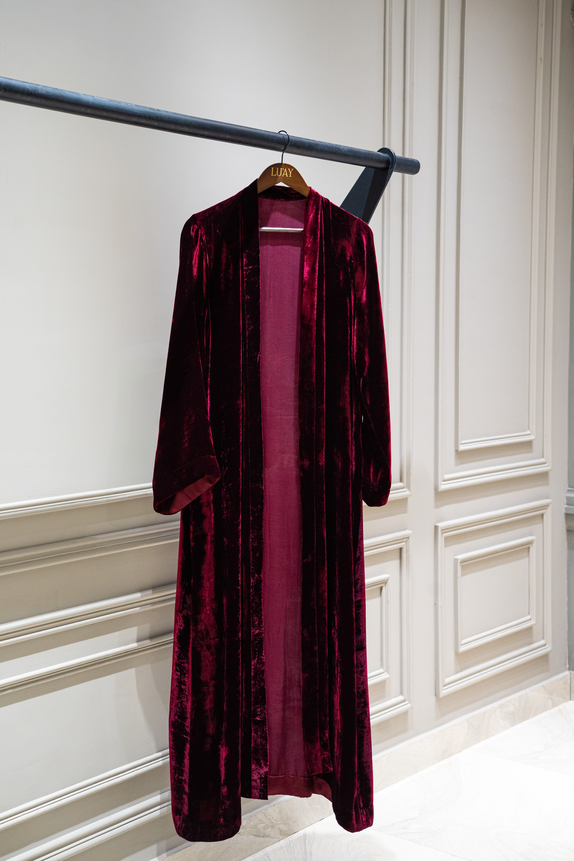 Burgundy Velvet Abaya - Luaycouture