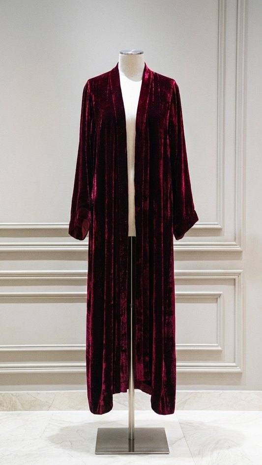 Burgundy Velvet Abaya - Luaycouture